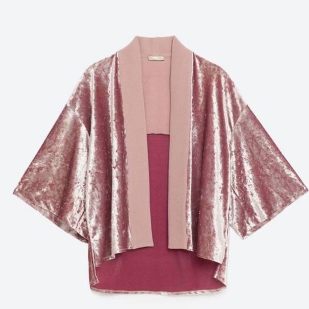 ZARA โ๏ธ๐โ๏ธ Velvet Kimono Sleeve Cardigan Cropped Crop Top Shimmery Luxury Feel - Picture 3 of 16